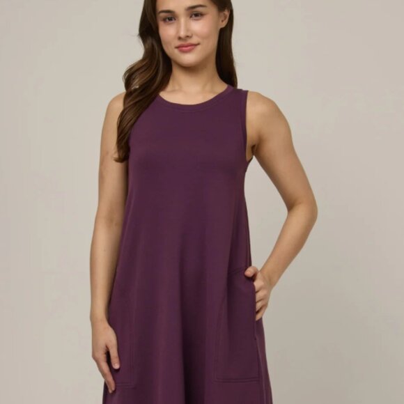 Wool& Sierra Tank Dress in Plum, Size M - Crew Neck, Merino Wool, Purple, L - Picture 1 of 7